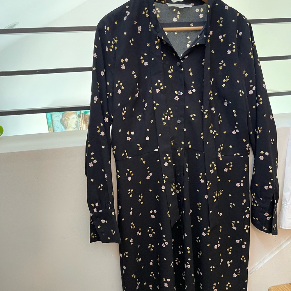 LOFT Black Dress with Yellow Floral Accents